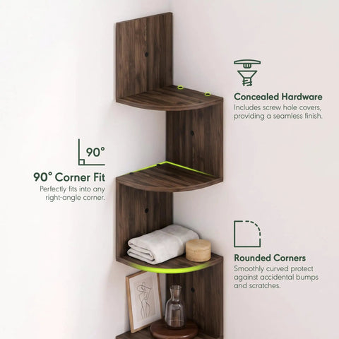 Total Game Changer Corner Wall Shelves Five Tier Floating Storage Rack With Trendy Zigzag Design Columbia Walnut Finish Ultimate Space Saver For Living Room Bedroom Bathroom Decor And Books