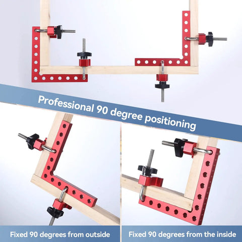 Aluminum Corner Clamp Set for Woodworking, 90 Degree Right Angle Squares, 4 Pack 5.5 X 5.5 Inches in use with wood frames