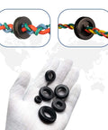 Hand holding Pro Grade Rubber Grommet Kit For Wiring Pack Of 190 showing grommets and cable threaded through grommet.