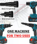 26V Brushless Cordless Rivet Gun Electric Blind Riveter Tool Kit with interchangeable heads and battery