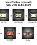 Rechargeable COB Headlamp 500 Lumen Ultra Bright Flashlight With Red Light, Motion Sensor, Waterproof, Two Pack modes