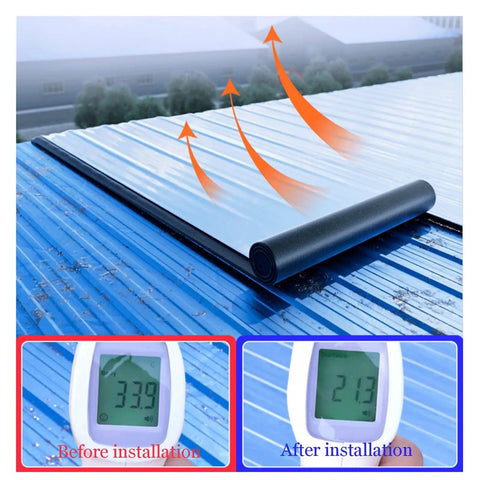 Battle Ready Aluminum Roof Repair Tape Heavy Duty Self Adhesive Waterproof Shingle Sealant Strip applied on roof surface, showing temperature change.