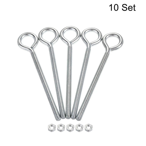M6x90mm Eye Hooks Screws Kit 10 Pcs Carbon Steel Hanger Eyelets With Hex Nuts For Metal And Wood Hooks 14mm Eye Internal Diameter 89mm Thread Length White Zinc Plated Heavy Duty Gear Set, 10 set