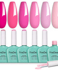 Hema Free Pink Gel Nail Polish Set With 6 Colors 10ml Each Soak Off Gel Polish Kit displayed with sample swatches