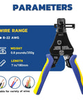 3 In 1 Automatic Wire Stripper Tool For 8 To 22 AWG Adjustable Heavy Duty Stripping Cutting And Crimping 7 Inch displayed with specs