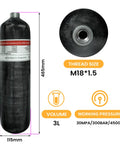 Carbon Fiber 4500 PSI Air Tank 3L With Carrier Bag Dual Gauge Valve For PCP Paintball Rifles And Games, thread size M18x1.5