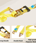 4 Pack Heavy Duty Car Trailer Tie Down Straps Set With 2 Inch By 10 Foot Ratchet Straps J Hooks With Clip And 2 Inch By 36 Inch Axle Strap