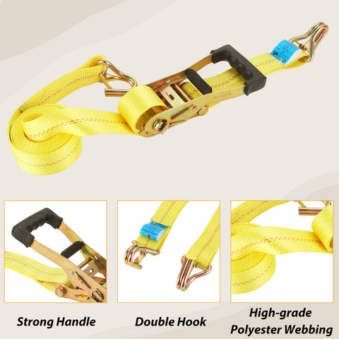4 Pack Heavy Duty Car Trailer Tie Down Straps Set With 2 Inch By 10 Foot Ratchet Straps J Hooks With Clip And 2 Inch By 36 Inch Axle Strap