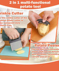 Hendiy 2-in-1 crinkle cutter and potato peeler, stainless steel blades with black handles, front view
