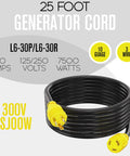 Heavy Duty 30 Amp L6 30 Generator Cable 25 Foot Extension Cord With 3 Prong 250V NEMA Twist Lock RV Ready UL ETL Listed 10 Gauge