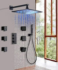 Kick Back And Soak With This Slick Wall Mounted Led Rain Shower Head And Thermostatic Mixer Valve Plus Six Massage Body Sprays And Handheld Combo Set
