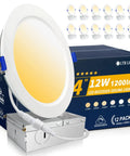 12 Pack 4 Inch Recessed LED Lights Canless Retrofit Dimmable 3000K Warm White Ultra Thin 1200 Lumens 12W Equals 150W Energy Star And ETL Certified No Fuss Install Low Profile Ceiling Lighting Kit with packaging