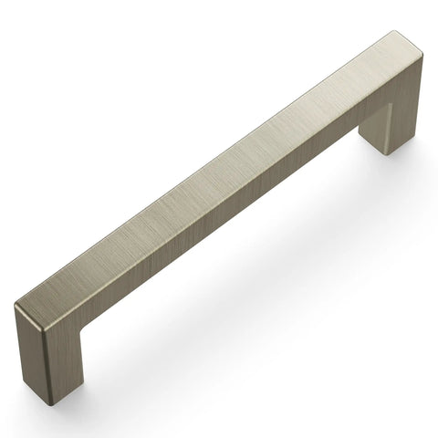 Solid Core Kitchen Cabinet Pulls 10 Pack Heavy Duty Stainless Steel Handles For Cabinets Doors And Dressers Three And Three Quarters Inch Hole Center Luxe Skylight Collection Top Shelf Hardware showing one handle in brushed finish.