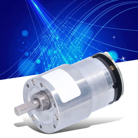 Front view of a metal DC geared motor with flange mount and protruding shaft