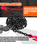 Transport Binder Chain Five Sixteenth Inch By Ten Foot Grade 80 Alloy With Four Thousand Nine Hundred Pounds Safe Working Load Tow Chain With Clevis Grab Hooks Ideal For Transporting Towing And Securing Equipment coiled with red hooks