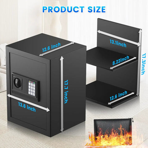 Beefy Home Safe 3.3 Cu Ft Digital Security Safe Box dimensions with removable shelf and fireproof storage bag