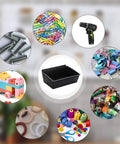 Large Slatwall Bins Set of 4 for Garage and Workshop Storage shown with items like bolts, paper clips, and a drill.