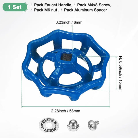 Slick Heavy Duty Cast Iron Outdoor Faucet Handle Replacement Kit For 6X6Mm Square Stem With No Hassle Mounting Hardware For Courtyard Bathroom Garden And Kitchen Sink Blue, blue cast iron handle set with screws and nut.