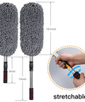 Three Pack Large Microfiber Car Duster With Extendable Handle For Scratch Free Exterior And Multipurpose Interior Dust Cleaning For Cars And Home Perfect For Grab And Go Auto Detailing Inside And Out Dusting Dashboards Screens Vents And More showing extendable handle and dimensions.