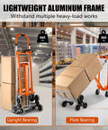 Beefy 4 In 1 Stair Climbing Hand Truck 1000 Lb Capacity Aluminum Foldable Dolly Utility Cart Heavy Duty Convertible With Upright Stair Climber 45 Degree Tilt Platform Cart And U Shaped Extension Solid Rubber Tri Wheels in upright and platform load modes