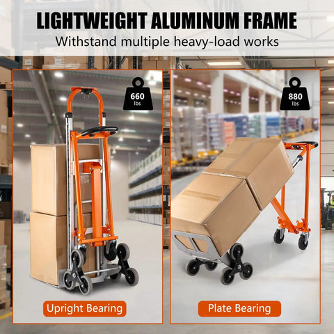 Beefy 4 In 1 Stair Climbing Hand Truck 1000 Lb Capacity Aluminum Foldable Dolly Utility Cart Heavy Duty Convertible With Upright Stair Climber 45 Degree Tilt Platform Cart And U Shaped Extension Solid Rubber Tri Wheels in upright and platform load modes