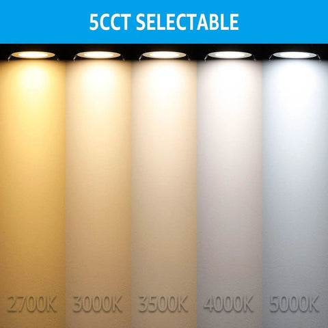 Ultra Thin Recessed LED Downlight 10W 700LM With Junction Box, 5CCT Selectable 2700K To 5000K light shades display