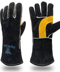 14 Inch Heavy Duty Leather Welding Gloves With Soft Lining, 932 F Heat Resistant Mitts for welding and grilling