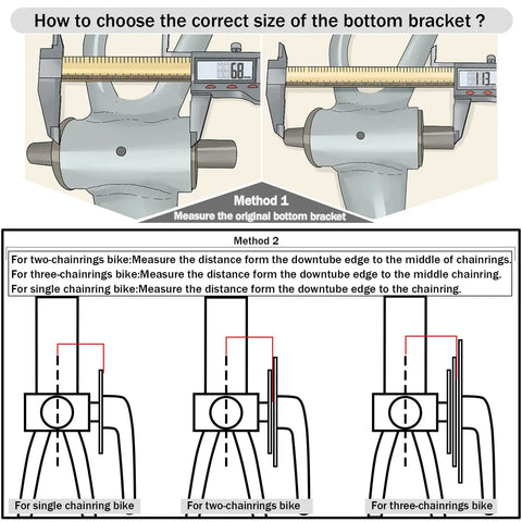 Diagram showing measurement guide for Square Taper Bike Bottom Bracket For BSA Threads 68 80 90 100 110 120 110.5 113 116 118 122.5 127 140 152 156 166 174mm Sealed Bearings For Mountain MTB Road Fat Bike And Ebike