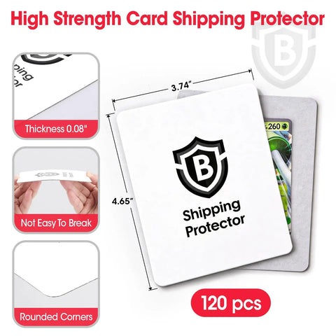 All In One Trading Card Shipping Kit With 120 Card Protectors 3.5 By 4.5 Inches, dimensions and details shown, 120 pieces