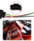 VW Ignition Coil Harness Connector Kit 4 Pack With 16 Heat Shrink Butt Connectors shown with colorful wires and engine installation.