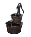 Rustic Two Tier Barrel Outdoor Water Fountain With Chill Cascading Flow For Patio Yard Porch Or Landscape Bronze Finish 27 Inch Tall Easy Setup Garden Decor