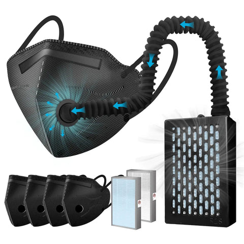Front view of Wearable Air Purifier Mask With HEPA Filter For Dust, Painting, Welding, And Grinding Work, Portable Air Supply Mask