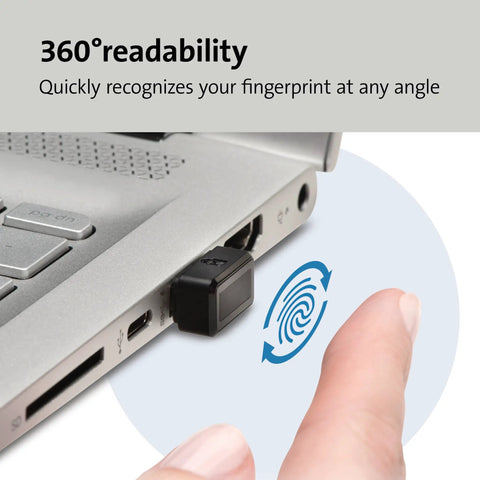 VeriMark Gen1 USB A Fingerprint Key Reader for Windows Hello with Anti Spoofing, 360 Degree Readability inserted in laptop