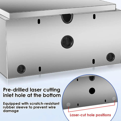 Heavy Duty Outdoor EV Charger Lock Box With Rock Solid Stainless Steel Case showing pre-drilled inlet holes and rubber sleeve feature.