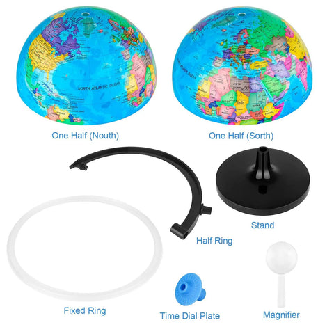 Parts of 10 Inch DIY World Globe For Kids Learning Hands On Assembly Educational Rotating Globe Large World Map shown