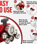Diagram showing Edge Roller For Sheet Metal Bending With 0 To 100 Degree Range, illustrating steps for easy operation and setup.