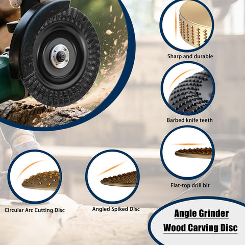 All In One Angle Grinder Wood Carving Disc Set For Four And A Half Inch Grinders With Five Eighths Inch Arbor in use