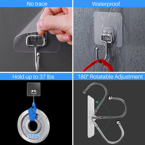 Ten Pack All Purpose Heavy Duty Adhesive Hooks for Hanging Up to 37 Pounds Rustproof Nano Gel Pads and Stainless Steel Hooks in action