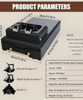 Heavy Duty Electric Coffee Portafilter Cleaner Knock Box Combo dimensions and features illustration with scrapers.