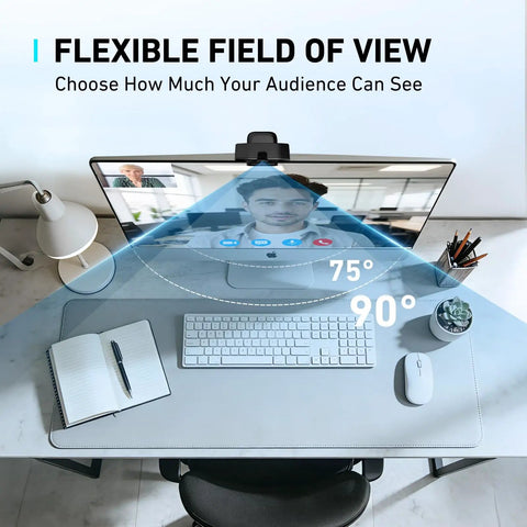 Crisp 1080P Webcam With Bangin Mic And Slick RGB Glow For Seamless Streaming showing flexible field of view setup.