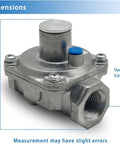 NG LPG convertible gas regulator with dimensions and fittings, ideal for grills and stoves.