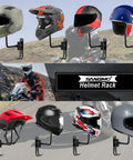 180 Degree Rotating Motorcycle Helmet Rack Wall Mount With 2 Hooks Beefy Steel Heavy Duty Hanger For Helmets Coats Caps Baseballs And Rugby Helmets Pack Of 2 displaying various helmets