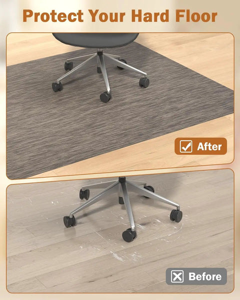 Large Office Chair Mat For Hardwood Floors 35.4 By 47.2 Inches Anti Slip PVC Desk Rug With Rattan Pattern protecting hardwood floor.