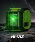 Self Leveling Green Cross Line Laser Level With 100 Ft Range For DIY Construction And Indoor Decoration Accurate Leveling And Plumb In A Snap Built In Li Ion Battery For Long Lasting Power, front view on rocky surface