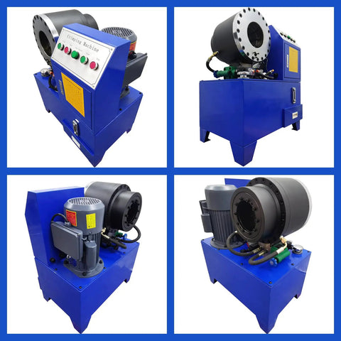 Heavy Duty Automatic Electric Hydraulic Hose Crimping Machine 3600KN With Ten Precision Dies Foot Switch and Three Phase Power for AC Lines Steel Pipe Tubing, blue machine design.