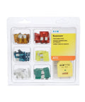 ATC and FT Blade Fuse Assortment 42 Pack With Tester and Puller, variety of color-coded fuses in storage box