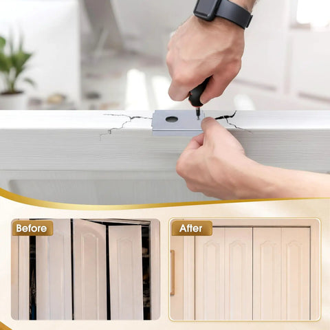 Easy Install 4 Pack Bifold Door Repair Kit With Metal Brackets And Pivot Accessories For One And Three Eighths Inch Wood Doors Fits Seven Sixteenths Inch Pivot Hole Top Or Bottom Replacement Closet Hardware Set in use, showing installation and before-after results.