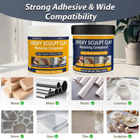 2 Lb Epoxy Putty Sculpt Clay For Modeling And Repair, 2 Part A And B Self-Hardening Clay That Cures At Room Temperature shown with bonds on various materials