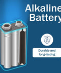 12 Pack 9 Volt Alkaline Batteries For Smoke Detectors Carbon Monoxide Alarms Security Systems And Walkie Talkies Plus Other Small Electronics Reliable Power Up For Home Office And Emergency Use, showing battery interior with durability features.