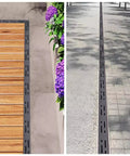 Side view of Heavy Duty Outdoor Trench Drainage Kit With Stainless Steel Grate And Polypropylene Channel Built To Last Weatherproof French Drainage System For Driveways Lawns Patios Bathrooms And Kitchens Hidden Grate Design installed on patio.